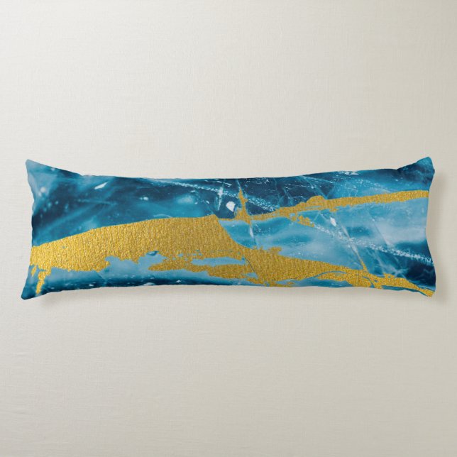 Geode Agate Gemstone Blue and Gold Body Pillow (Front)