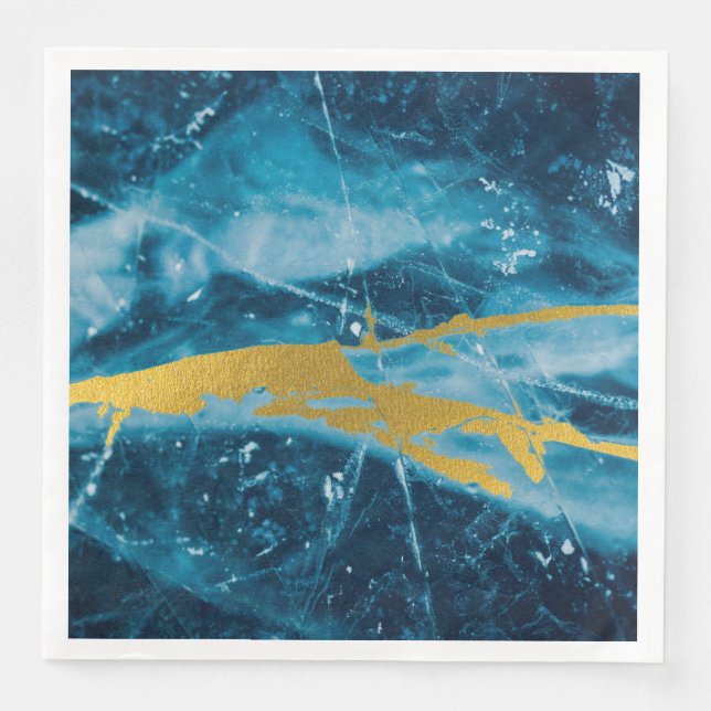 Geode Agate Gemstone Blue and Gold Paper Dinner Napkins (Front)