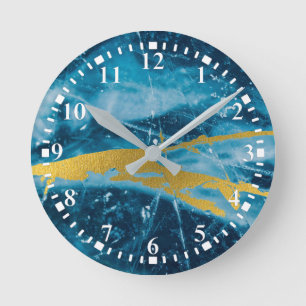 Geode Agate Gemstone Blue and Gold Round Clock