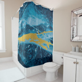 Geode Agate Gemstone Blue and Gold Shower Curtain