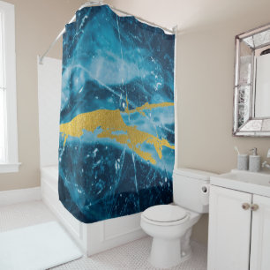 Geode Agate Gemstone Blue and Gold Shower Curtain
