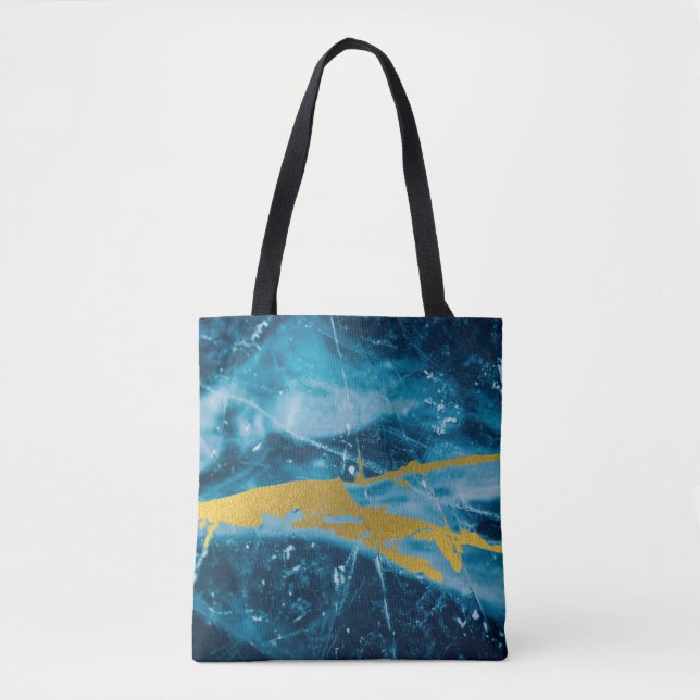 Geode Agate Gemstone Blue and Gold Tote Bag (Front)