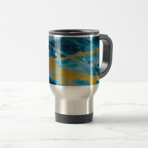 Geode Agate Gemstone Blue and Gold Travel Mug