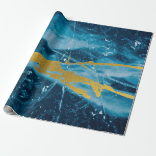 Geode Agate Gemstone Blue and Gold Wrapping Paper