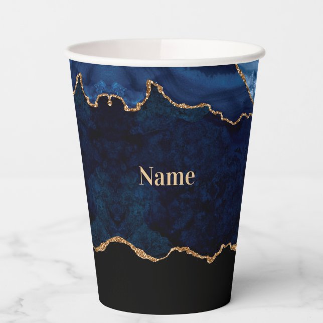 Geode Blue Gilded Paper Cups (Left)
