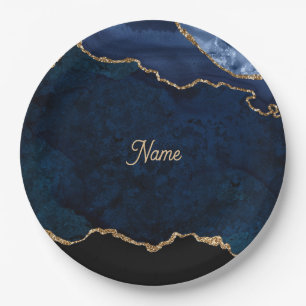 Geode Blue Gilded Paper Plates