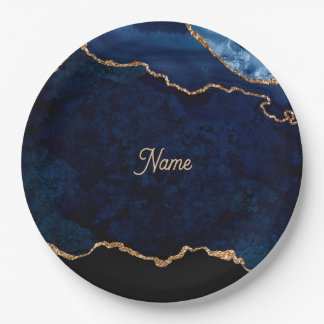 Geode Blue Gilded Paper Plates