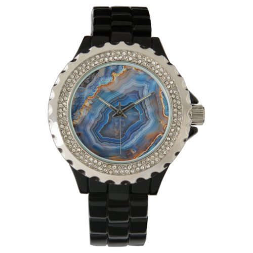 Geode Blue Gold Crystals Quartz Rock Watch