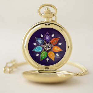 Geode Chakras Mandala - Lotus Petals Pocket Watch