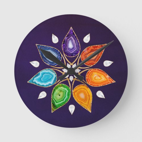Geode Chakras Mandala _ Lotus Petals Round Clock
