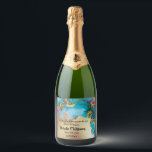 Geode faux gold agate watercolor peacock blue chic sparkling wine label<br><div class="desc">A beautiful and luxurious watercolor design in beige,  aqua blue and tan has been digitally enhanced with faux gold crystal veins and a striking faux gold watercolor splash ideal for engagement,  bridal shower,  anniversary and wedding party celebrations and events.</div>