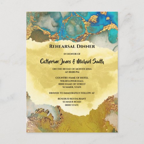 Geode faux gold blue crystal watercolor chic invitation postcard
