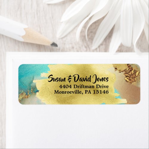 Geode faux gold blue peacock agate watercolor chic label