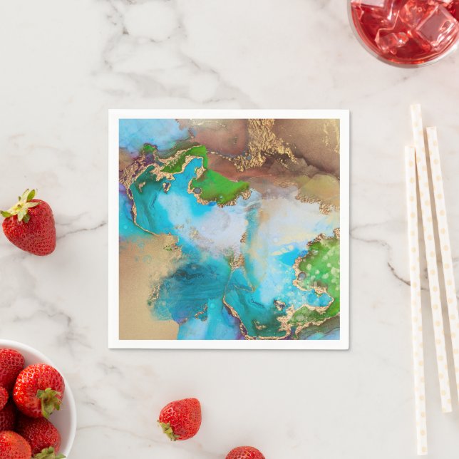 Geode faux gold blue purple green stone agate chic napkins (Insitu)