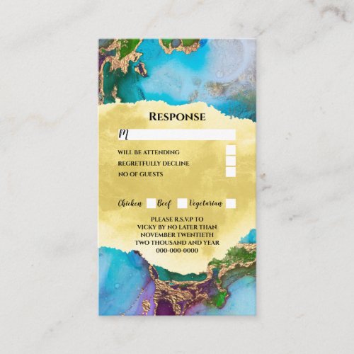 Geode faux gold peacock colors agate rsvp chic enclosure card