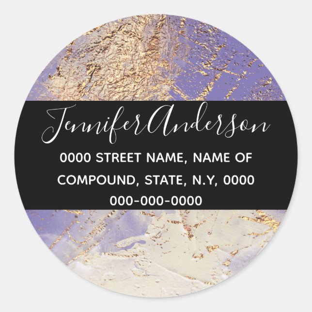 Geode faux gold purple paint texture marble look classic round sticker (Front)