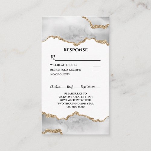 Geode faux gold white agate watercolor rsvp chic enclosure card