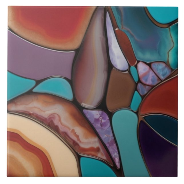 Geode - Faux Stained Glass Mosaic Abstract Art Ceramic Tile (Front)