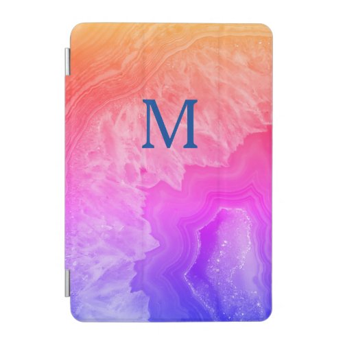 Geode Gemstone Agate Monogram Initials Pink Blue iPad Mini Cover