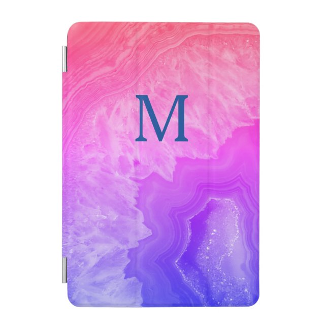 Geode Gemstone Agate Monogram Initials Pink Blue iPad Mini Cover (Front)