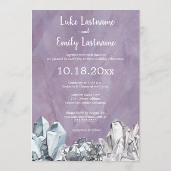 Geode & Gemstones In Purple Watercolour Wedding Invitation by rheasdesigns at Zazzle