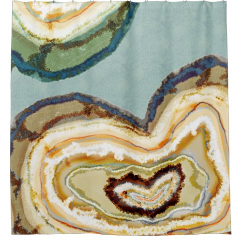 Geode Heart Teal Line Graphic Shower Curtain