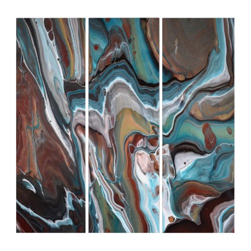 Geode Look Brown Blue Fluid Acrylic Painting Triptych