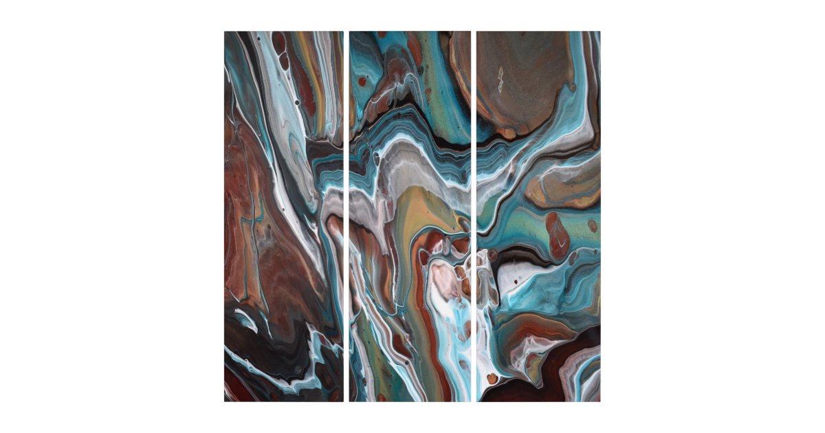 Geode Look Brown Blue Fluid Acrylic Painting Triptych Zazzle Com