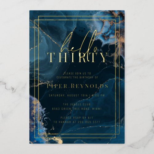 Geode Marble  Gold Navy 30th Birthday Foil Invitation