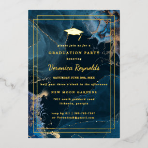 Geode Marble Gold Navy Graduation Invitation Foil Invitation