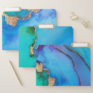 Geode marble ocean blue green watercolor agate file folder