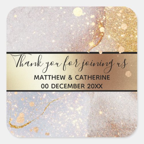 Geode marble pearl shimmer thank you foil sparkle square sticker