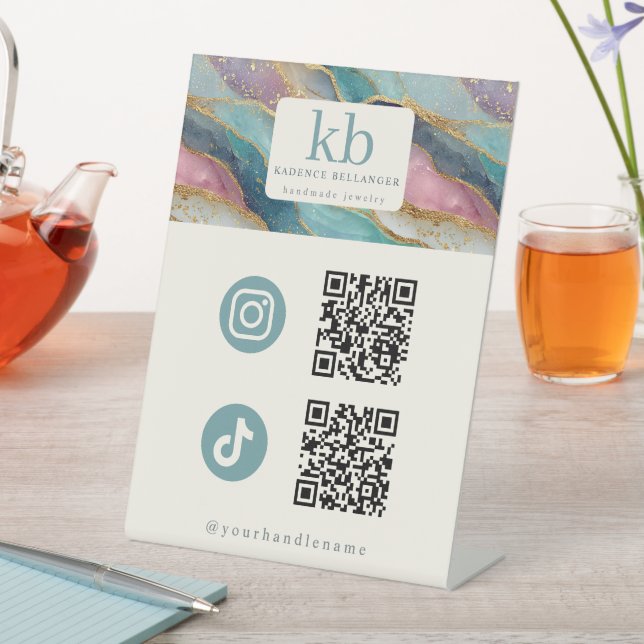 Geode Pattern QR Code Jewelry Social Media  Pedestal Sign (In SItu)