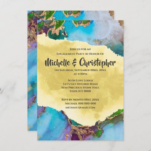 Geode peacock abstract agate colors modern chic invitation