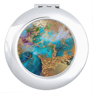 Geode peacock colors agate crystal gemstone compact mirror