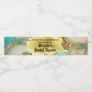 Geode peacock colors watercolor agate gold blue water bottle label