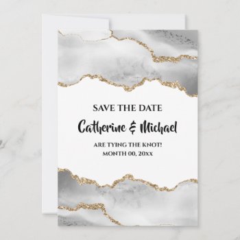 Geode Watercolor Faux Gold White Agate Save Date Holiday Card by mensgifts at Zazzle