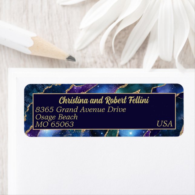 Geodes and galaxies blue purple pink green custom label (Insitu)