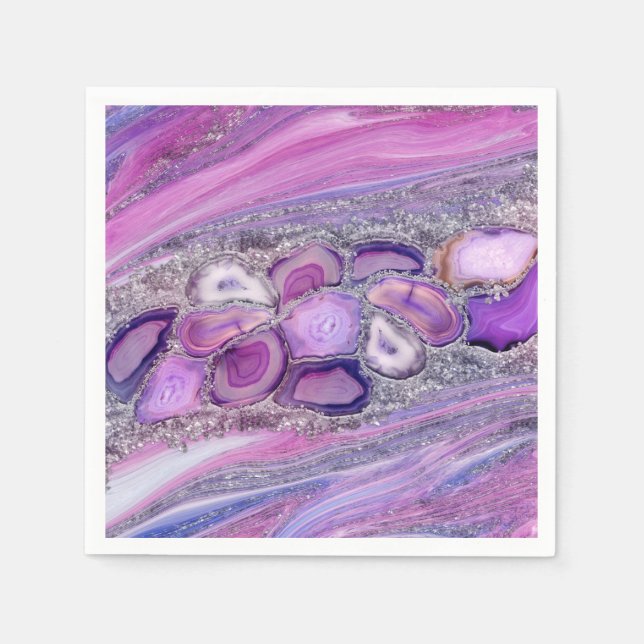 Geodes crystal Flow - Purple and Violet Napkins (Front)