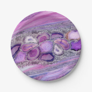 Geodes crystal Flow - Purple and Violet Paper Plates