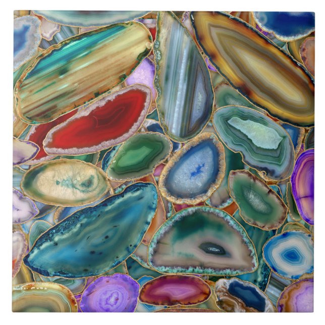 Geodes crystal pattern - Multicolor Ceramic Tile (Front)