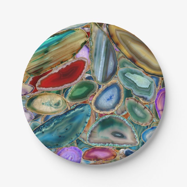 Geodes crystal pattern - Multicolor Paper Plates (Front)