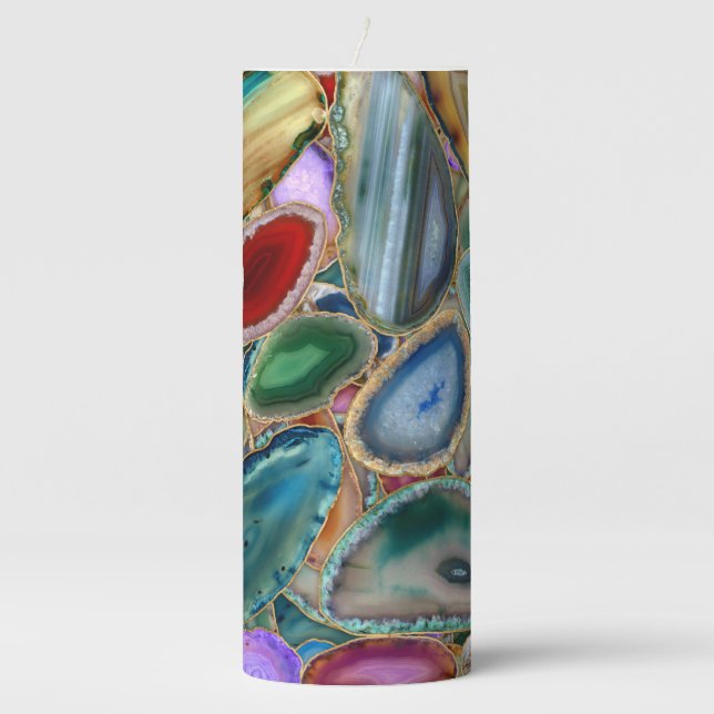 Geodes crystal pattern - Multicolor Pillar Candle (Front)