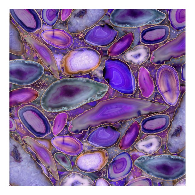Geodes crystal pattern - Purple and Violet Acrylic Print (Front)