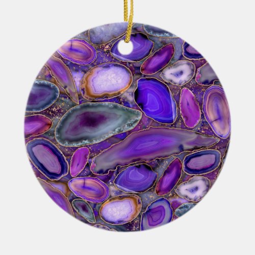 Geodes crystal pattern _ Purple and Violet Ceramic Ornament