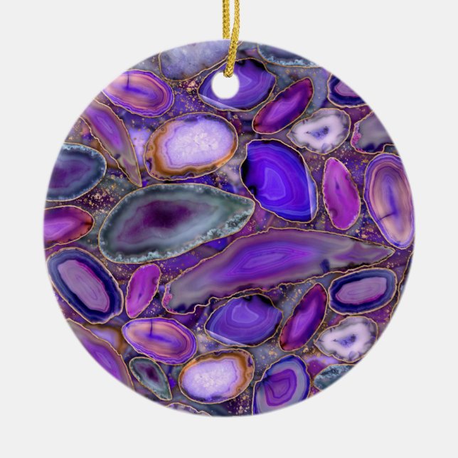 Geodes crystal pattern - Purple and Violet Ceramic Ornament (Front)