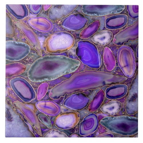 Geodes crystal pattern _ Purple and Violet Ceramic Tile