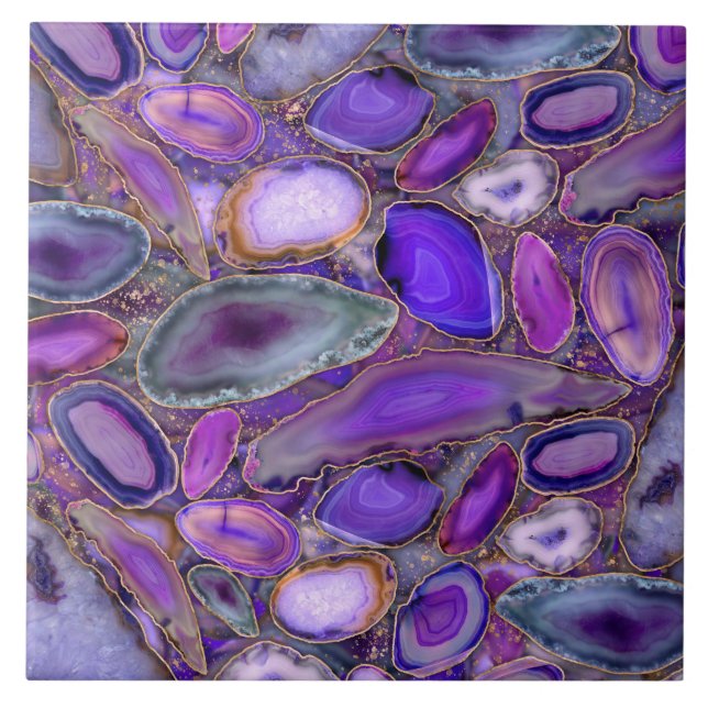 Geodes crystal pattern - Purple and Violet Ceramic Tile (Front)