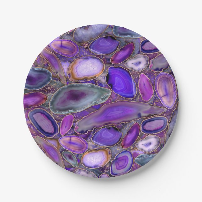 Geodes crystal pattern - Purple and Violet Paper Plates (Front)