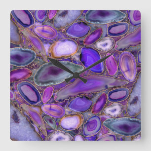Geodes crystal pattern - Purple and Violet Square Wall Clock